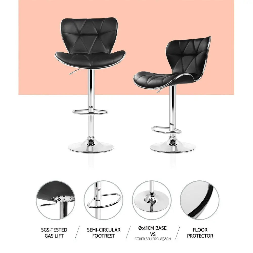 Artiss 4x Bar Stools Gas Lift Leather Seat Black - Furniture > Bar Stools & Chairs