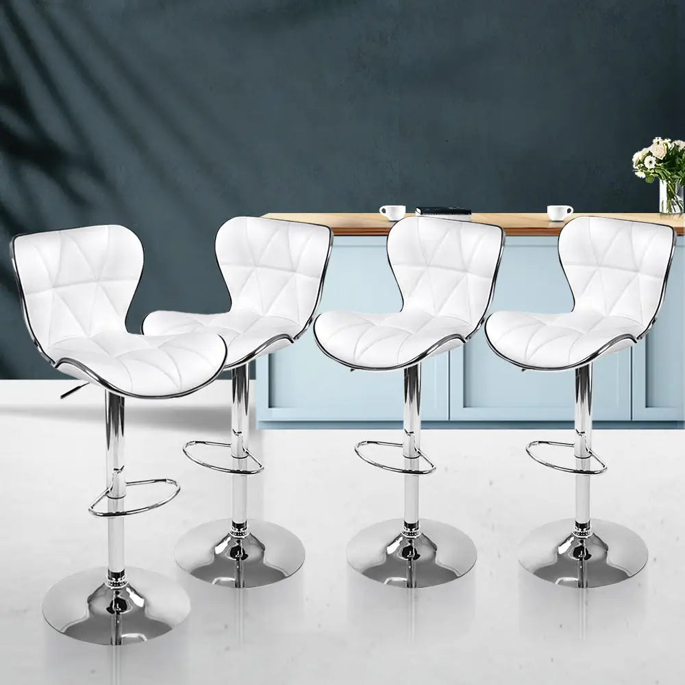 Artiss 4x Bar Stools Gas Lift Leather Seat White - Furniture > Bar Stools & Chairs > Table & Bar Stools