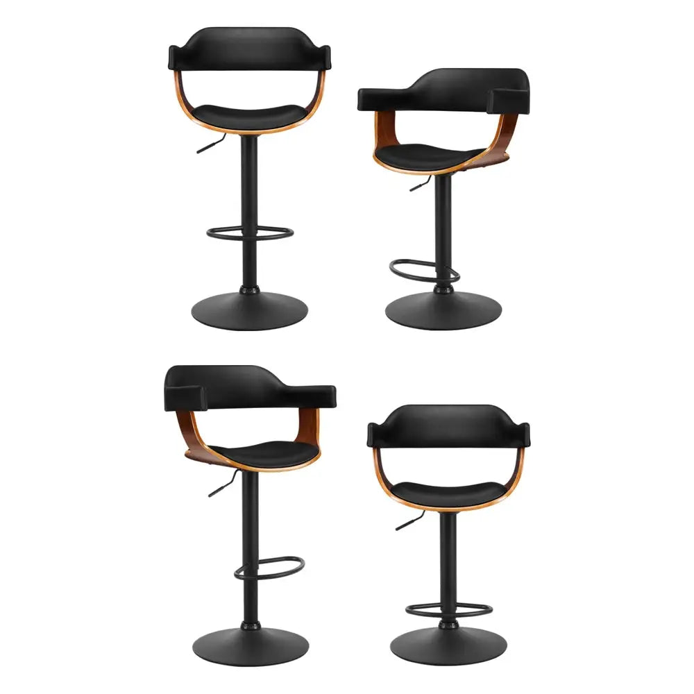 Artiss 4x Bar Stools Gas Lift Leather w/Armrest All Black - Furniture > Bar Stools & Chairs > Table & Bar Stools