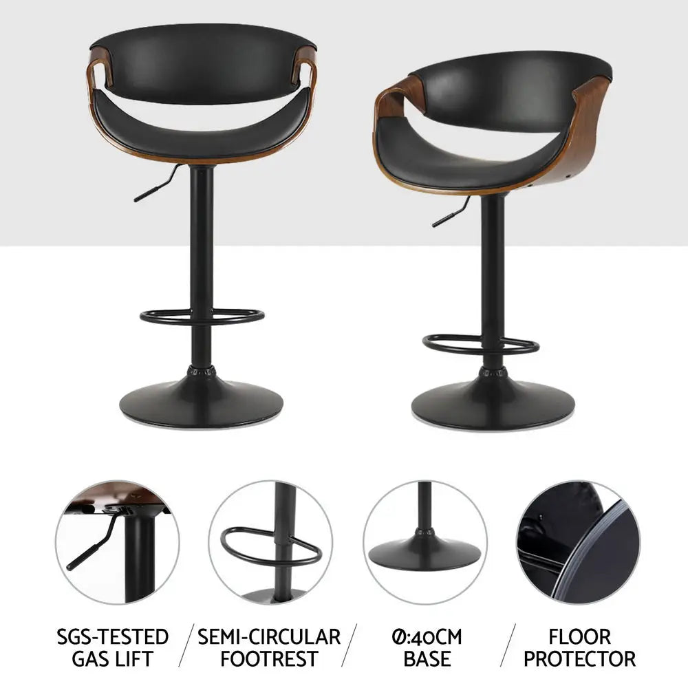 Artiss 4x Bar Stools Gas Lift Leather w/Armrest - Black - Furniture > Bar Stools & Chairs > Massage Chairs