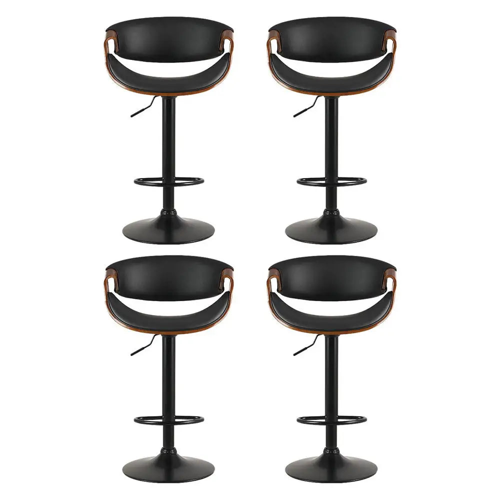 Artiss 4x Bar Stools Gas Lift Leather w/Armrest - Black - Furniture > Bar Stools & Chairs > Massage Chairs