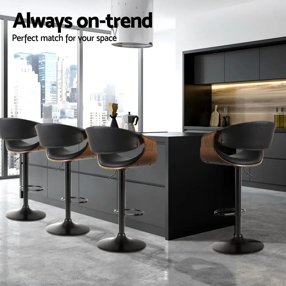 Artiss 4x Bar Stools Gas Lift Leather w/Armrest - Black - Furniture > Bar Stools & Chairs > Massage Chairs