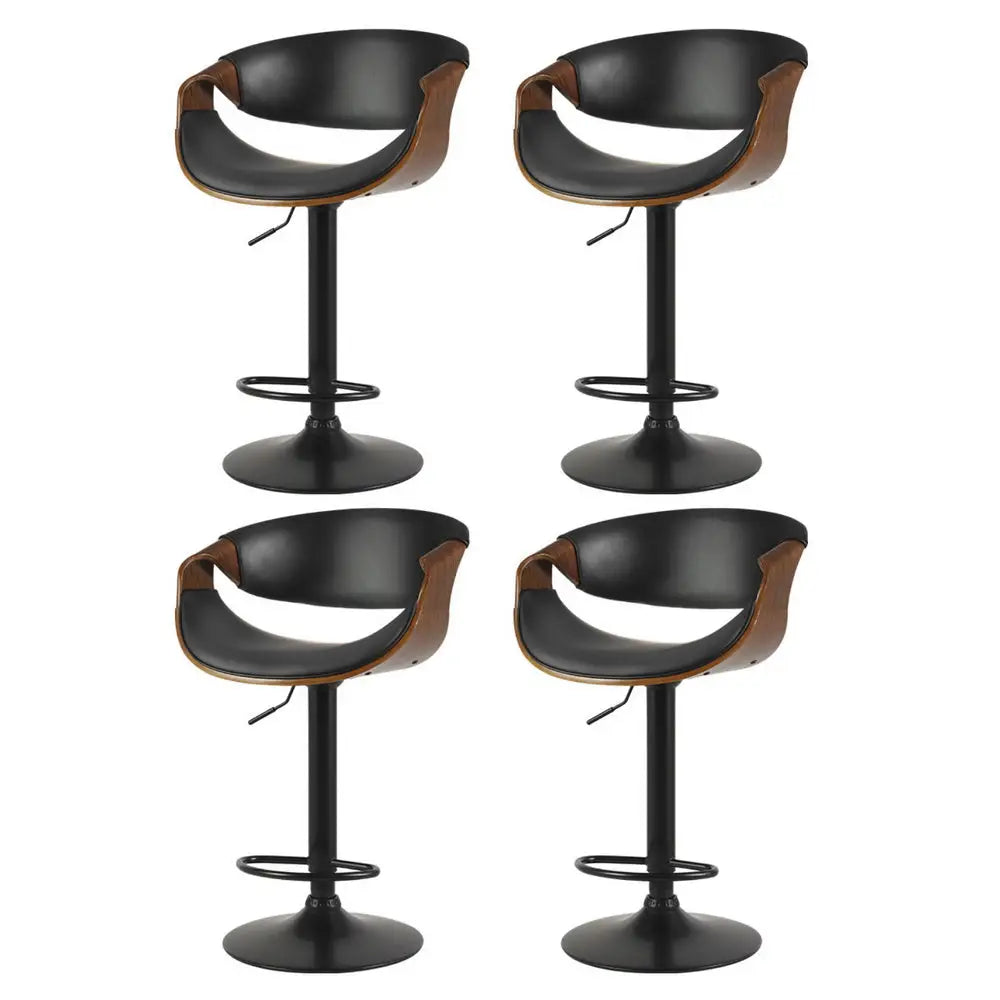 Artiss 4x Bar Stools Gas Lift Leather w/Armrest - Black - Furniture > Bar Stools & Chairs > Massage Chairs