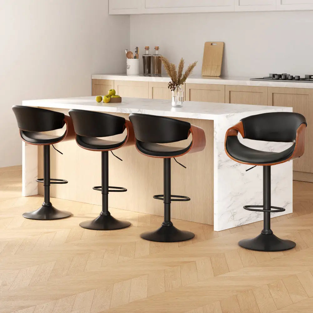 Artiss 4x Bar Stools Gas Lift Leather w/Armrest - Black - Furniture > Bar Stools & Chairs > Massage Chairs