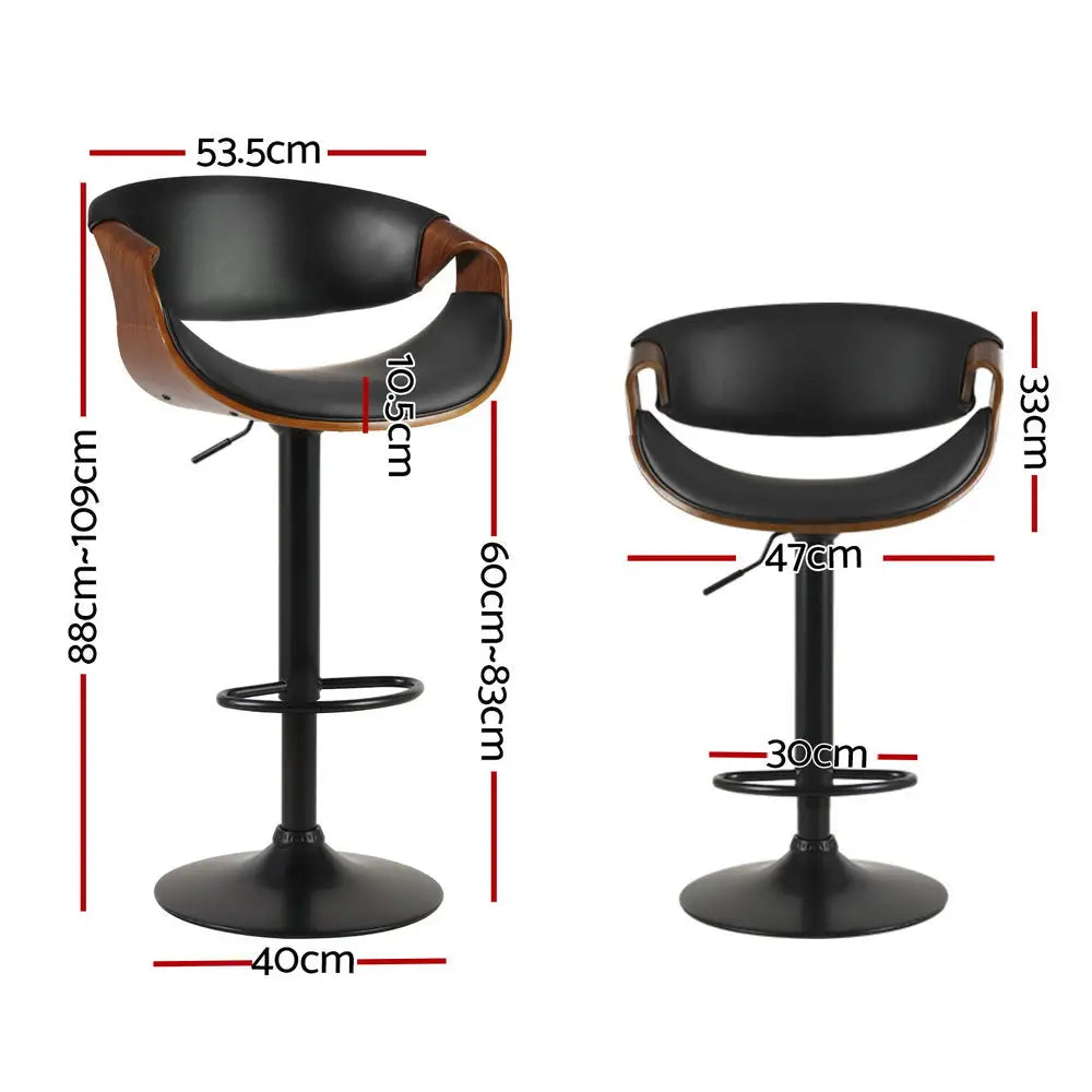 Artiss 4x Bar Stools Gas Lift Leather w/Armrest - Black - Furniture > Bar Stools & Chairs > Massage Chairs