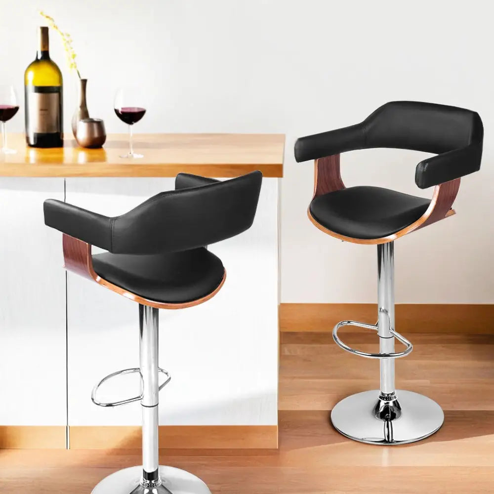 Artiss 4x Bar Stools Gas Lift Leather w/Armrest Black - Furniture > Bar Stools & Chairs > Table & Bar Stools