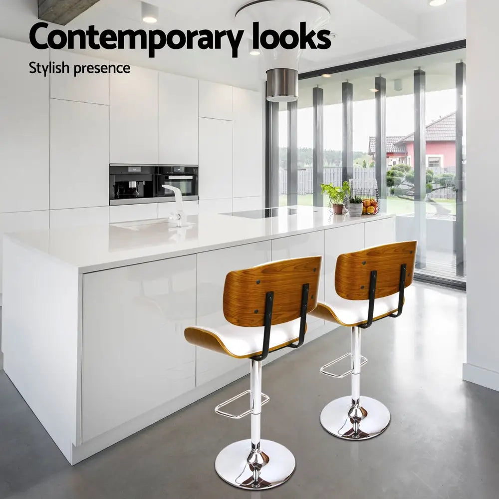 Artiss 4x Bar Stools Gas Lift Leather White - Furniture > Bar Stools & Chairs > Massage Chairs
