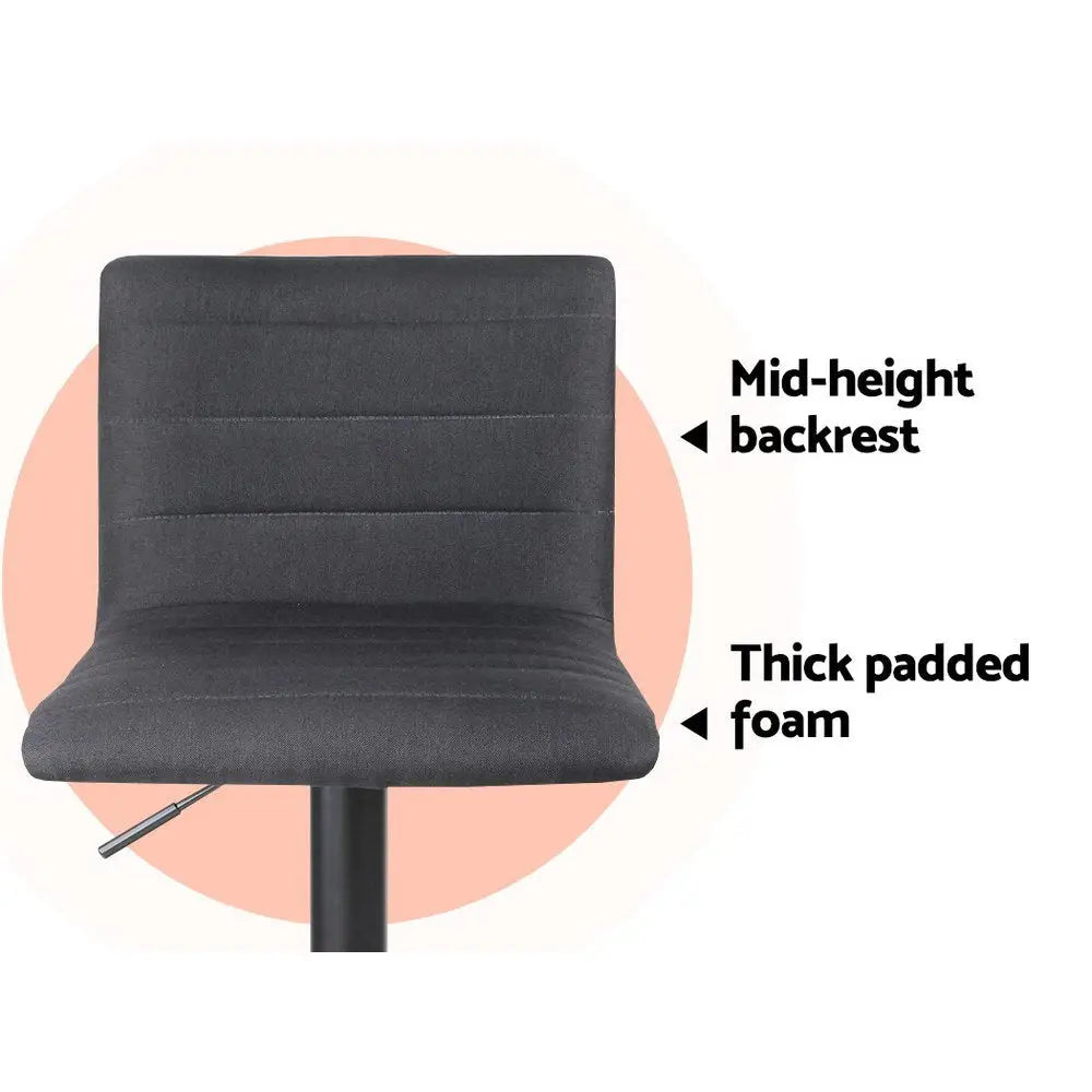 Artiss 4x Bar Stools Gas Lift Linen Fabric Black - Furniture > Bar Stools & Chairs