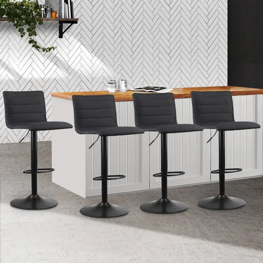 Artiss 4x Bar Stools Gas Lift Linen Fabric Black - Furniture > Bar Stools & Chairs
