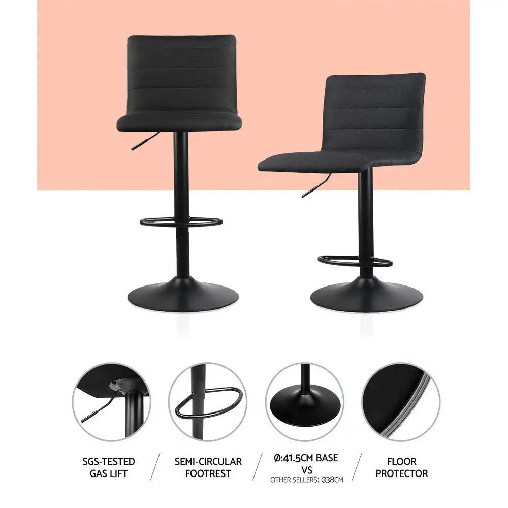 Artiss 4x Bar Stools Gas Lift Linen Fabric Black - Furniture > Bar Stools & Chairs