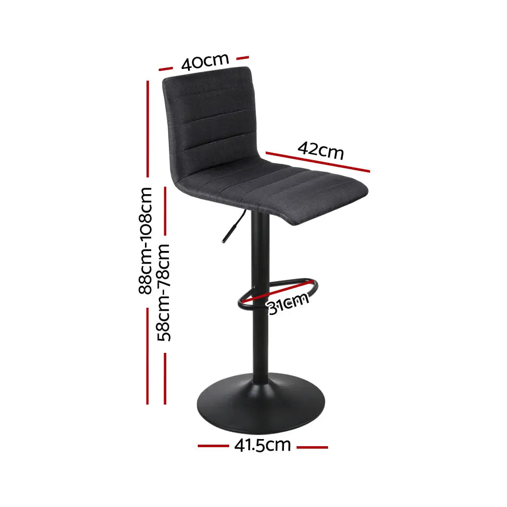 Artiss 4x Bar Stools Gas Lift Linen Fabric Black - Furniture > Bar Stools & Chairs