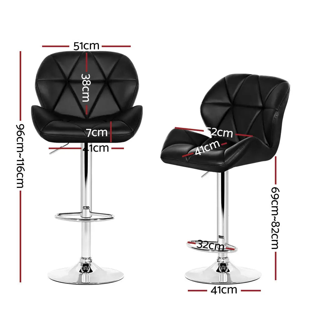 Artiss 4x Bar Stools Gas Lift Padded Leather Black - Furniture > Bar Stools & Chairs > Table & Bar Stools