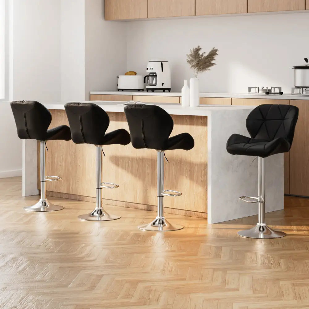 Artiss 4x Bar Stools Gas Lift Padded Leather Black - Furniture > Bar Stools & Chairs > Table & Bar Stools