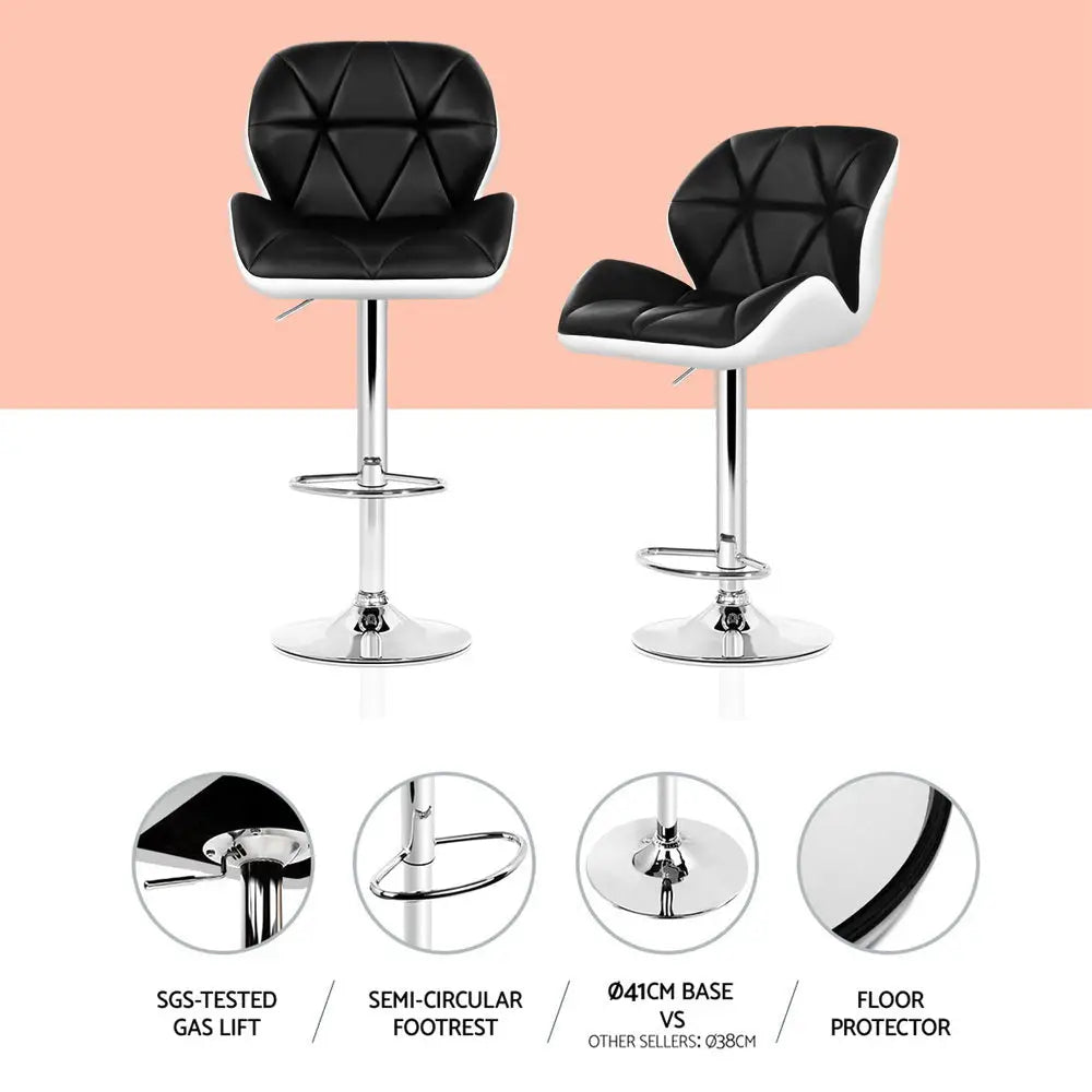 Artiss 4x Bar Stools Gas Lift Padded Leather Black & White - Furniture > Bar Stools & Chairs > Table & Bar Stools