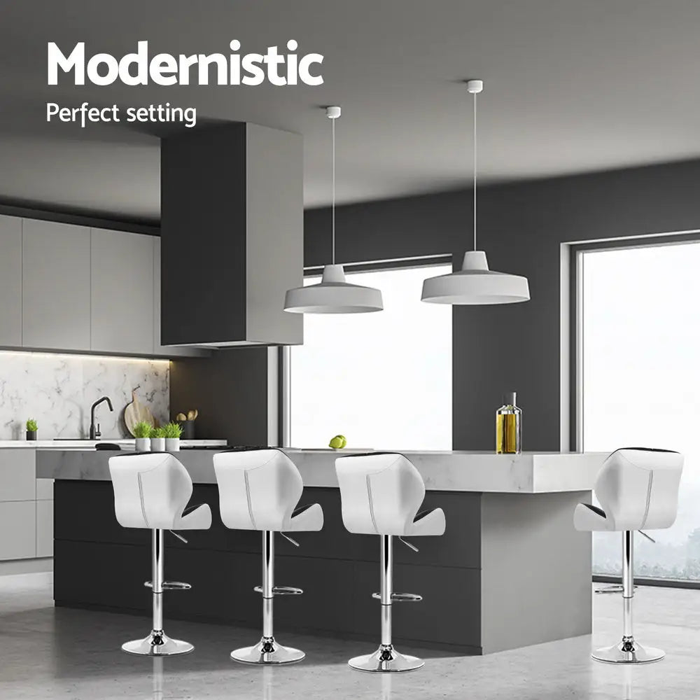 Artiss 4x Bar Stools Gas Lift Padded Leather Black & White - Furniture > Bar Stools & Chairs > Table & Bar Stools