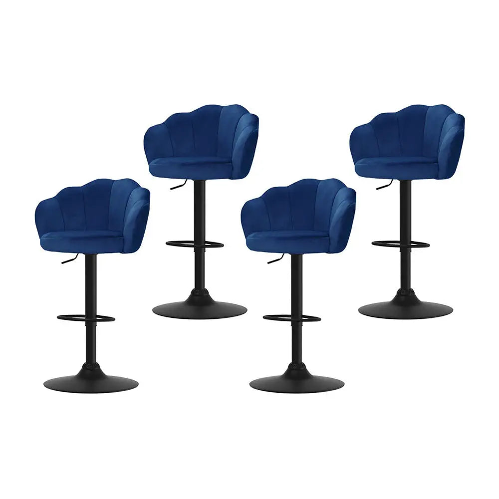 Artiss 4x Bar Stools Gas Lift Velvet Blue - Furniture > Bar Stools & Chairs > Table & Bar Stools