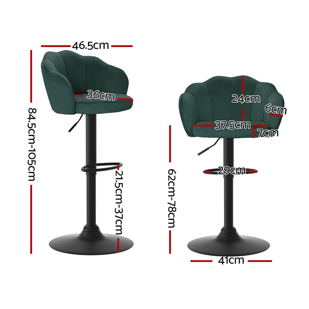 Artiss 4x Bar Stools Gas Lift Velvet Green - Furniture > Bar Stools & Chairs > Table & Bar Stools
