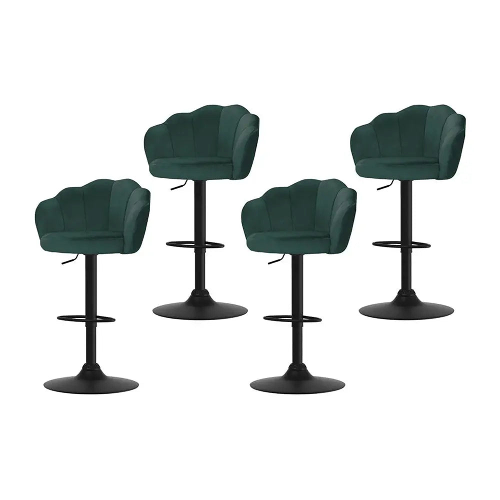Artiss 4x Bar Stools Gas Lift Velvet Green - Furniture > Bar Stools & Chairs > Table & Bar Stools
