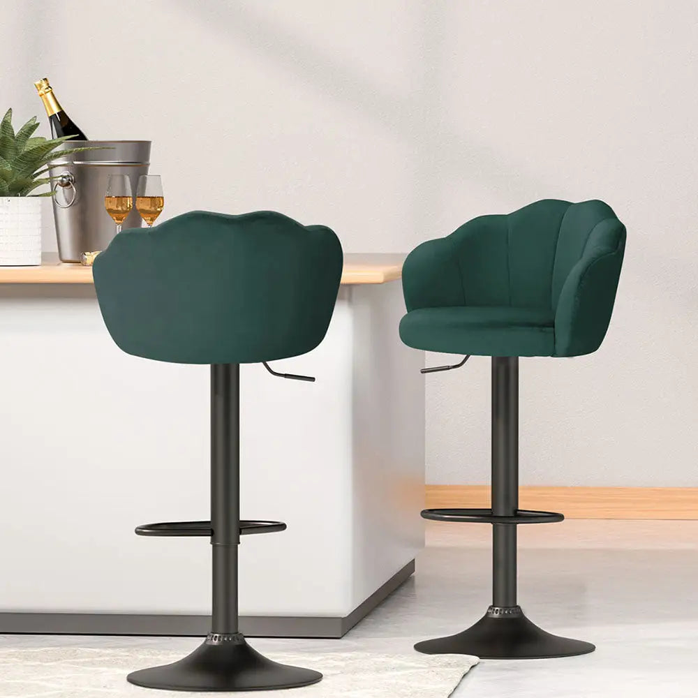 Artiss 4x Bar Stools Gas Lift Velvet Green - Furniture > Bar Stools & Chairs > Table & Bar Stools