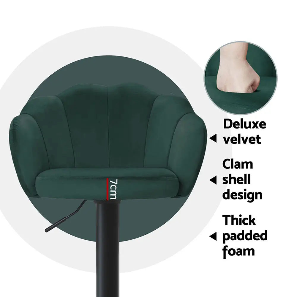 Artiss 4x Bar Stools Gas Lift Velvet Green - Furniture > Bar Stools & Chairs > Table & Bar Stools