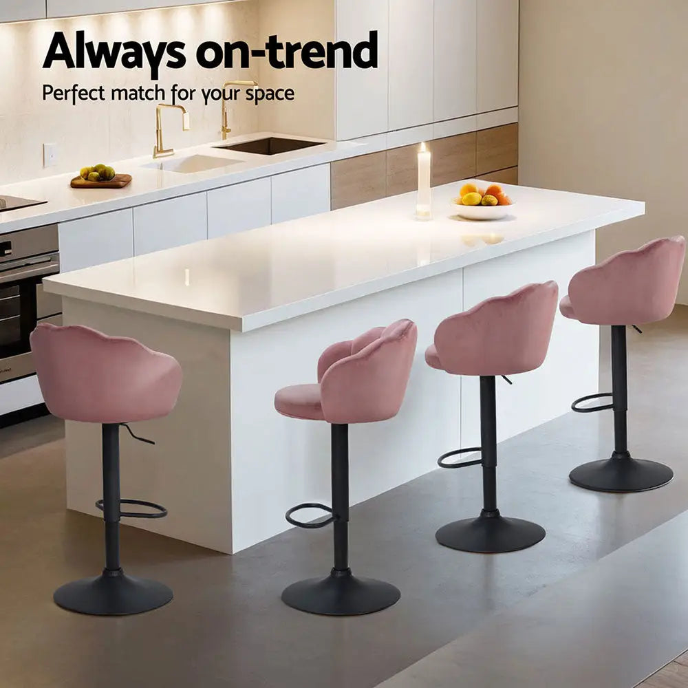 Artiss 4x Bar Stools Gas Lift Velvet Pink - Furniture > Bar Stools & Chairs > Table & Bar Stools