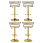Artiss 4x Bar Stools Gas Lift Velvet Woven Backrest Ivory - Furniture > Bar Stools & Chairs > Table & Bar Stools