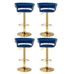 Artiss 4x Bar Stools Gas Lift Velvet Woven Backrest Navy - Furniture > Bar Stools & Chairs > Table & Bar Stools