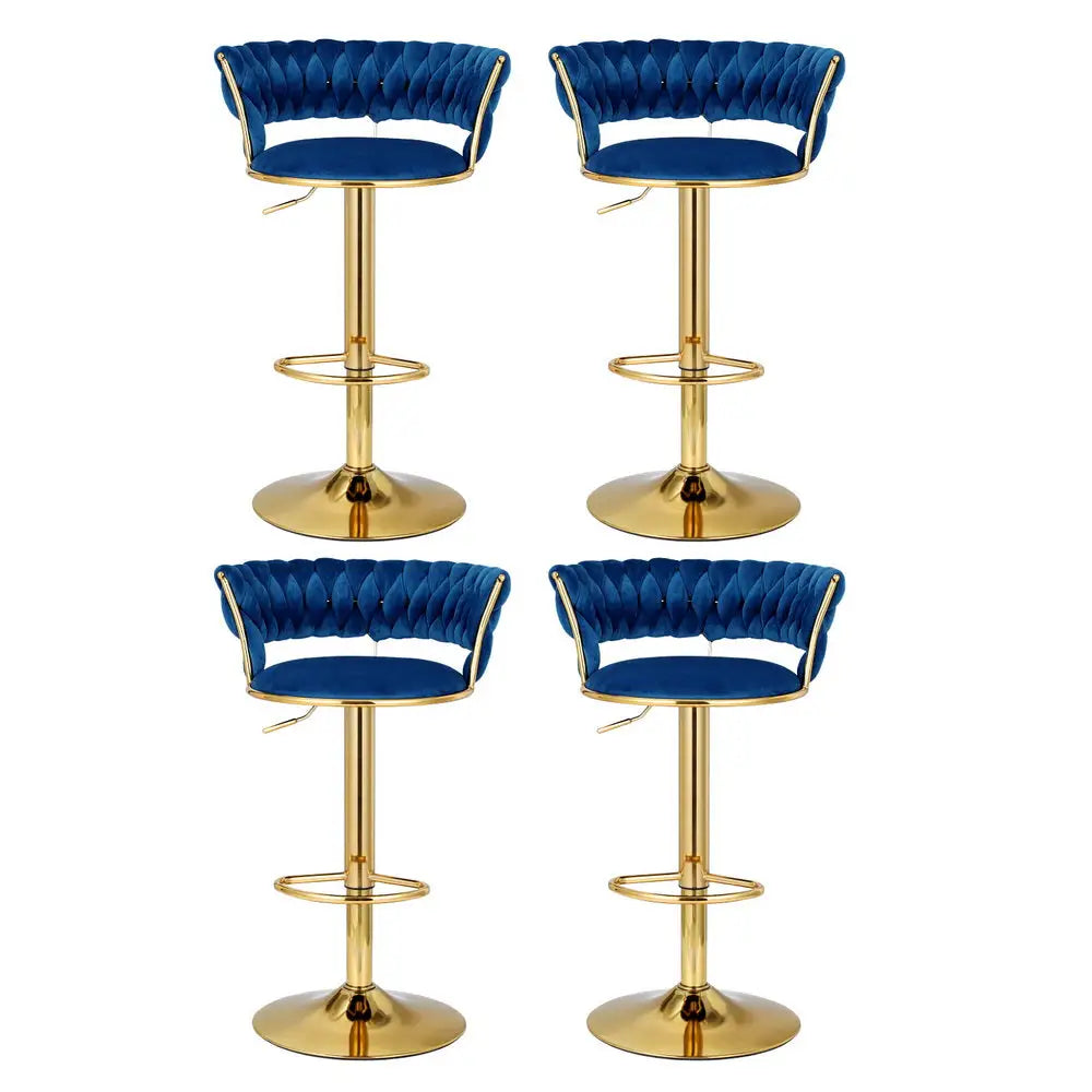 Artiss 4x Bar Stools Gas Lift Velvet Woven Backrest Navy - Furniture > Bar Stools & Chairs > Table & Bar Stools