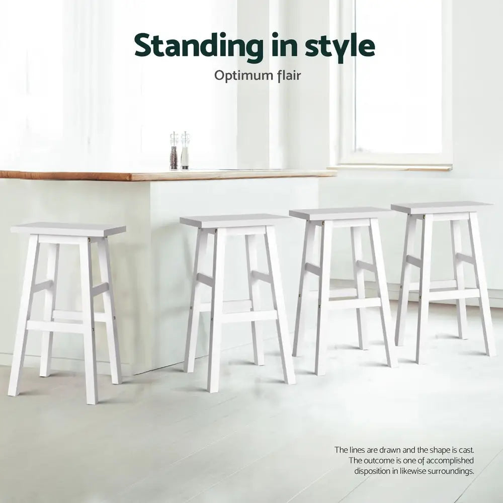 Artiss 4x Bar Stools Kitchen Chairs Wooden White - Furniture > Bar Stools & Chairs > Table & Bar Stools