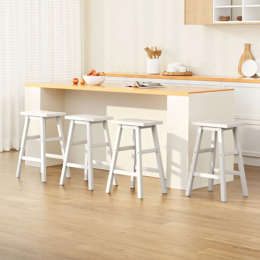 Artiss 4x Bar Stools Kitchen Chairs Wooden White - Furniture > Bar Stools & Chairs > Table & Bar Stools