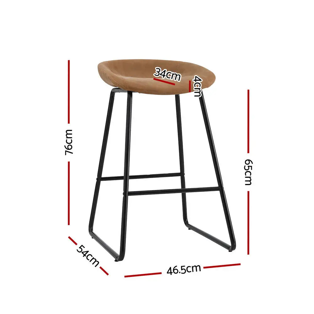 Artiss 4x Bar Stools Kitchen Dining Chairs Counter Stool PU Leather Metal Brown - Furniture > Bar Stools & Chairs >