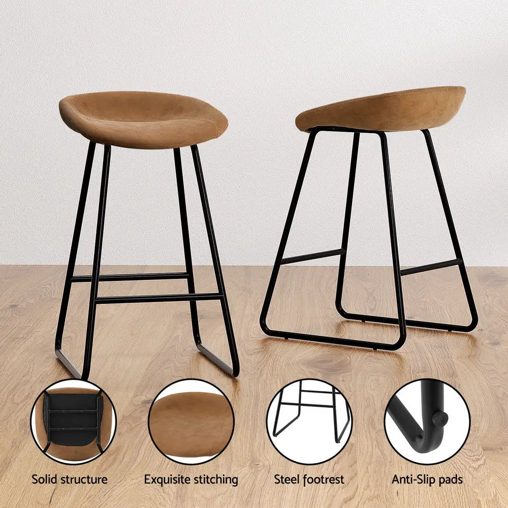 Artiss 4x Bar Stools Kitchen Dining Chairs Counter Stool PU Leather Metal Brown - Furniture > Bar Stools & Chairs >