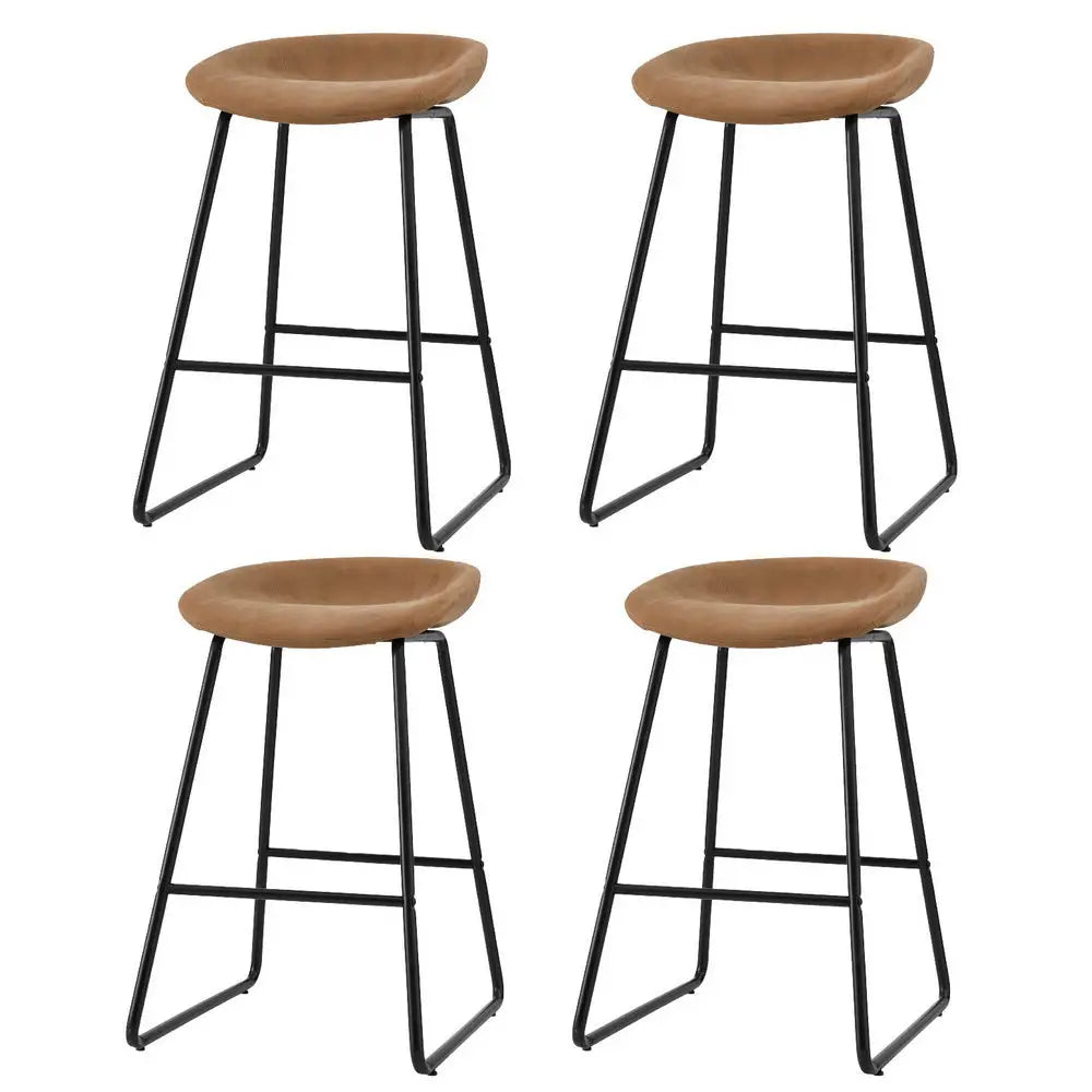 Artiss 4x Bar Stools Kitchen Dining Chairs Counter Stool PU Leather Metal Brown - Furniture > Bar Stools & Chairs >