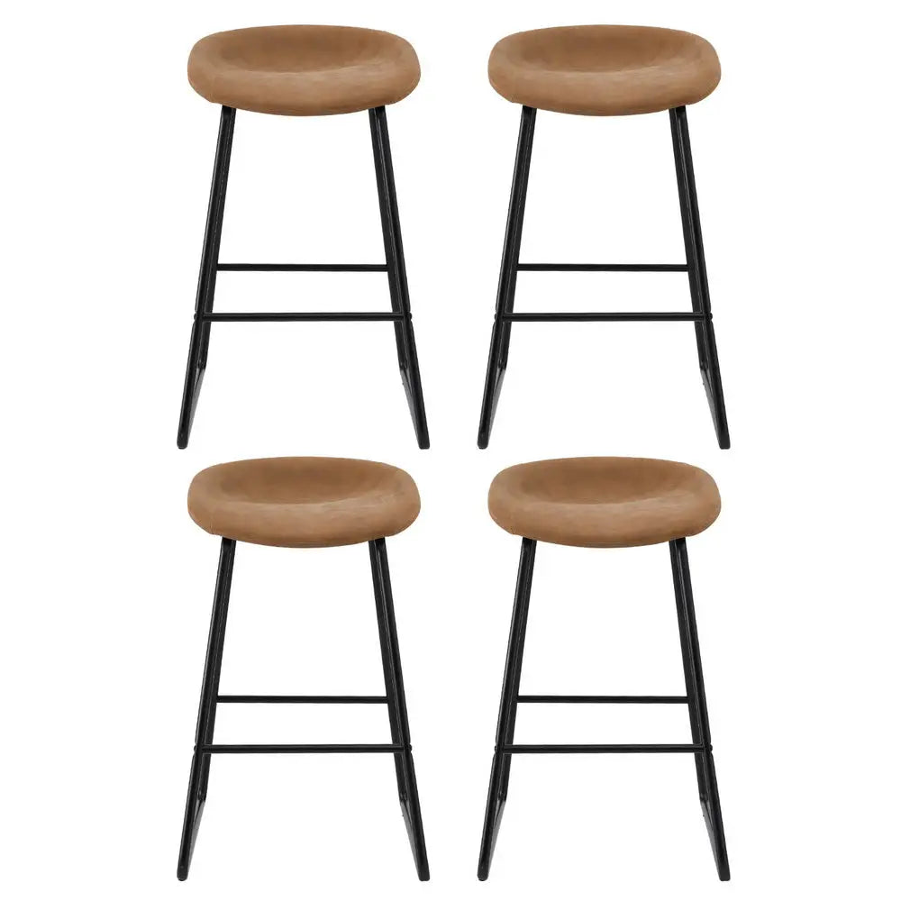 Artiss 4x Bar Stools Kitchen Dining Chairs Counter Stool PU Leather Metal Brown - Furniture > Bar Stools & Chairs >