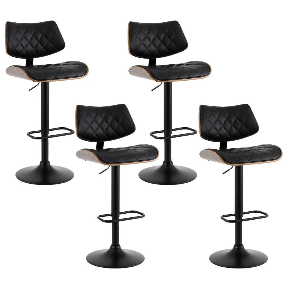 Artiss 4x Bar Stools Kitchen Dining Chairs Gas Lift Stool Wooden Leather Black - Furniture > Bar Stools & Chairs >