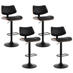 Artiss 4x Bar Stools Kitchen Dining Chairs Gas Lift Stool Wooden Leather Black - Furniture > Bar Stools & Chairs >