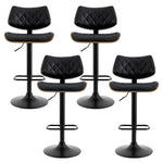 Artiss 4x Bar Stools Kitchen Dining Chairs Gas Lift Stool Wooden Leather Black - Furniture > Bar Stools & Chairs >