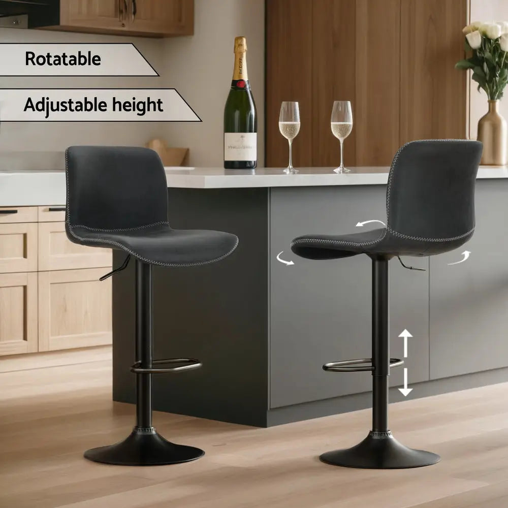 Artiss 4x Bar Stools Kitchen Swivel Gas Lift Chairs Black - Furniture > Bar Stools & Chairs > Table & Bar Stools