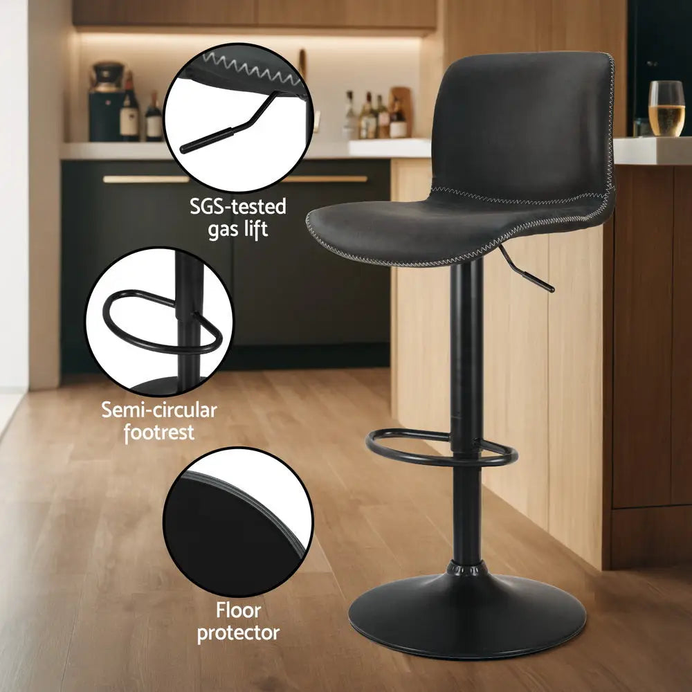 Artiss 4x Bar Stools Kitchen Swivel Gas Lift Chairs Black - Furniture > Bar Stools & Chairs > Table & Bar Stools