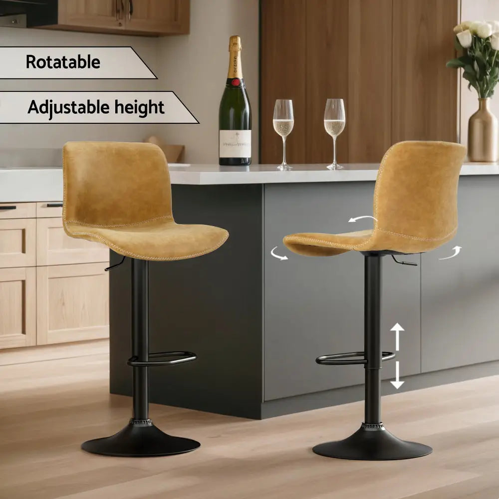 Artiss 4x Bar Stools Kitchen Swivel Gas Lift Chairs Brown - Furniture > Bar Stools & Chairs > Table & Bar Stools