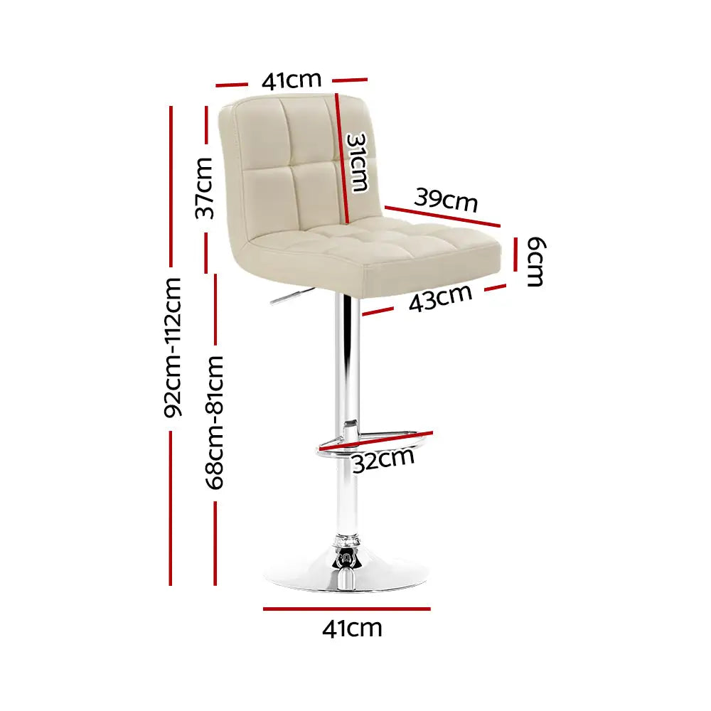 Artiss 4x Bar Stools Leather Gas Lift Beige - Furniture > Bar Stools & Chairs