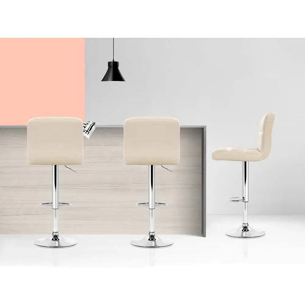 Artiss 4x Bar Stools Leather Gas Lift Beige - Furniture > Bar Stools & Chairs