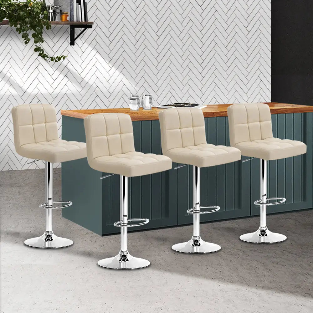 Artiss 4x Bar Stools Leather Gas Lift Beige - Furniture > Bar Stools & Chairs