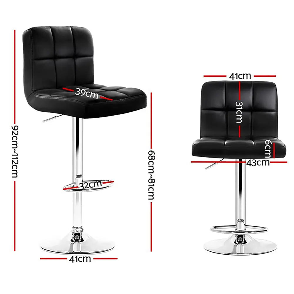 Artiss 4x Bar Stools Leather Gas Lift Black - Furniture > Bar Stools & Chairs