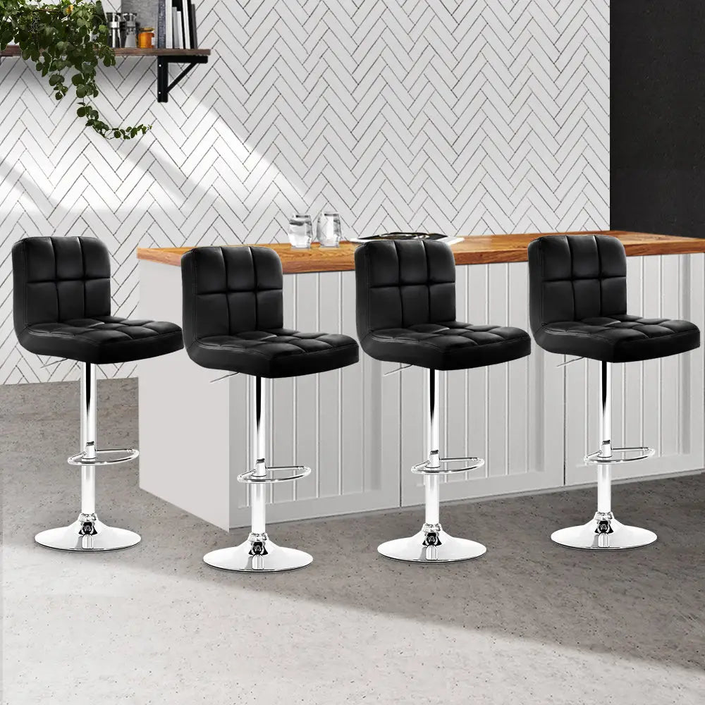 Artiss 4x Bar Stools Leather Gas Lift Black - Furniture > Bar Stools & Chairs