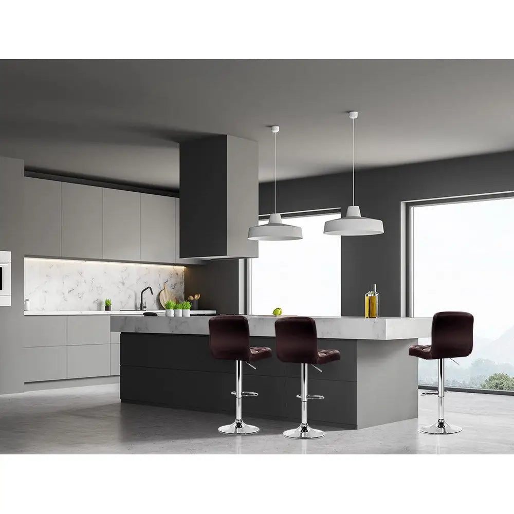 Artiss 4x Bar Stools Leather Gas Lift Brown - Furniture > Bar Stools & Chairs