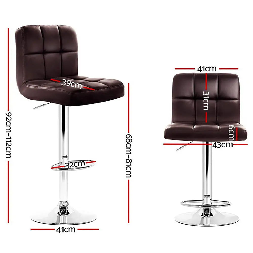 Artiss 4x Bar Stools Leather Gas Lift Brown - Furniture > Bar Stools & Chairs