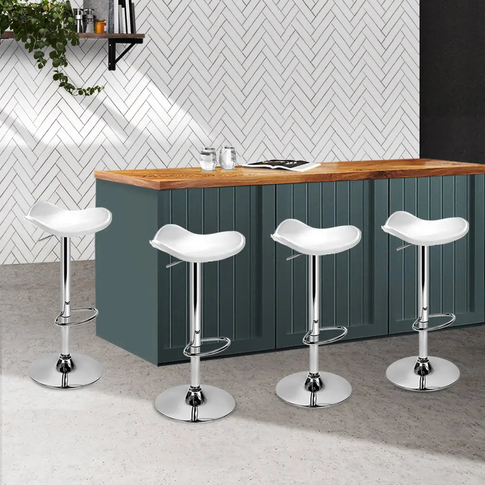 Artiss 4x Bar Stools Leather Gas Lift Chair White - Furniture > Bar Stools & Chairs