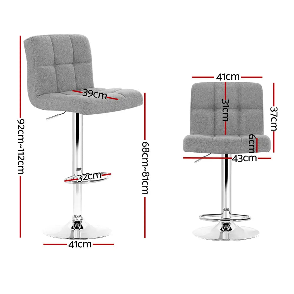 Artiss 4x Bar Stools Leather Gas Lift Grey - Furniture > Bar Stools & Chairs