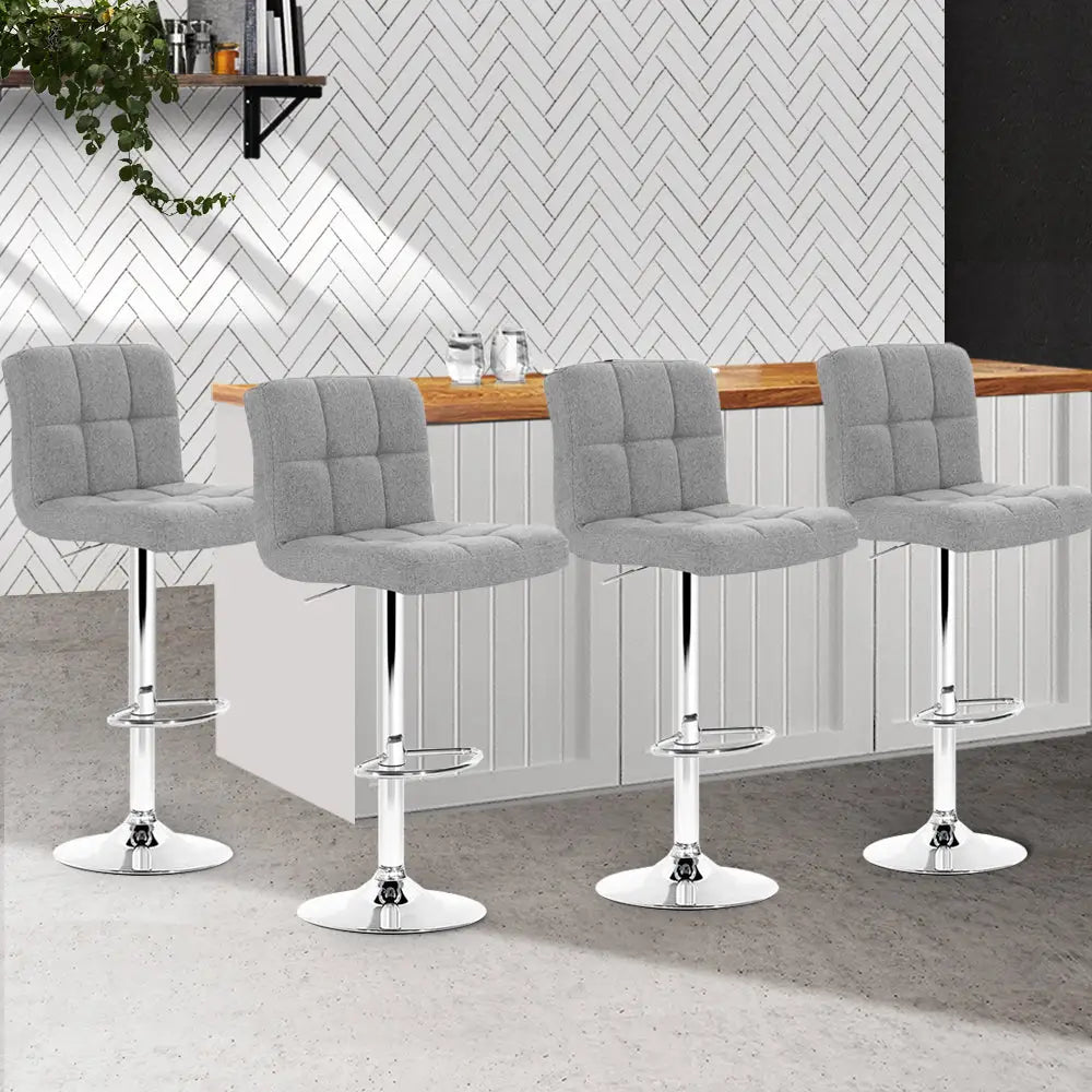 Artiss 4x Bar Stools Leather Gas Lift Grey - Furniture > Bar Stools & Chairs